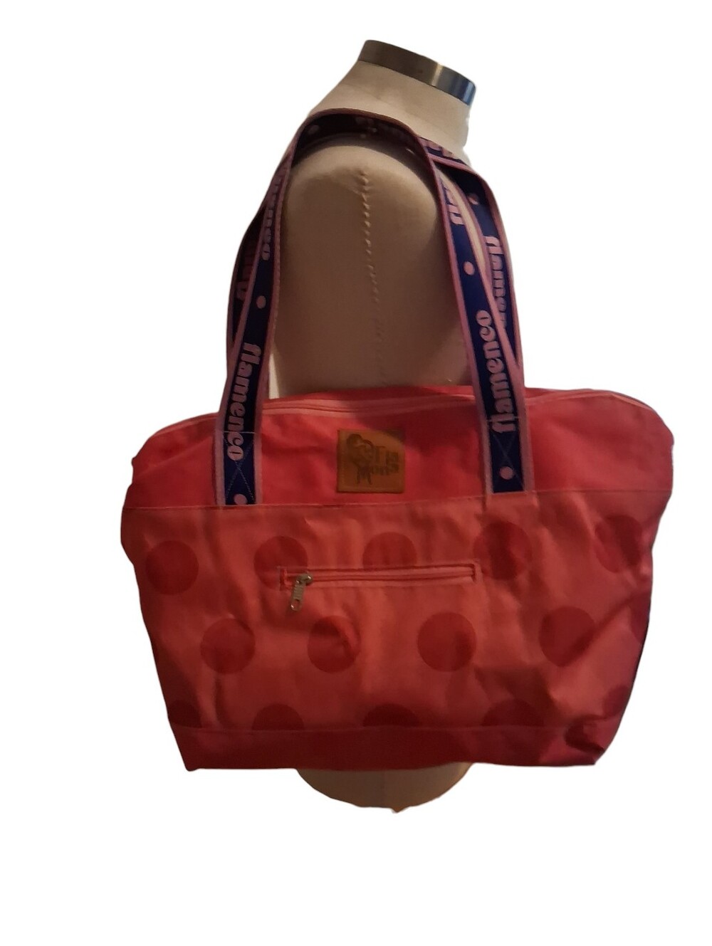 Flamenco Pink Polka Dot Tote Bag with Many Pockets